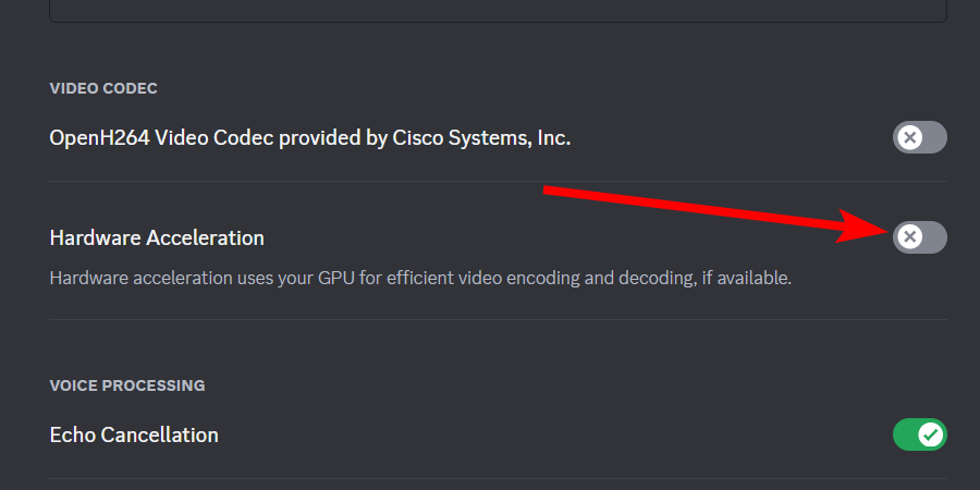 Disabling hardware acceleration in Discord.