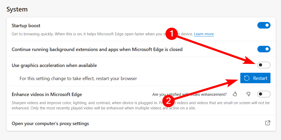 Disabling hardware acceleration in Microsoft Edge.