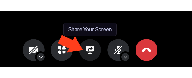 Screenshot of Discord voice chat with an arrow pointing to the screen sharing button