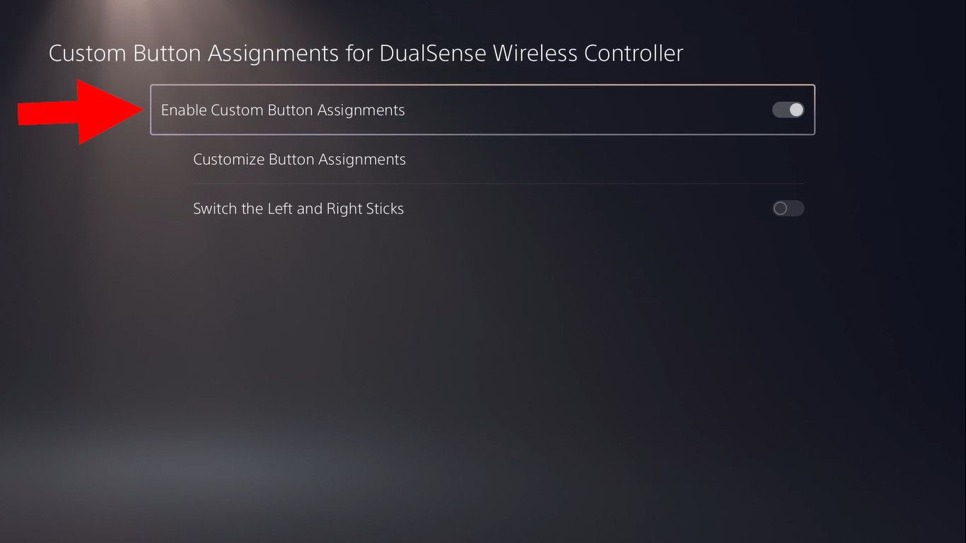 A red arrow pointing to "Enable Custom Button Assignments".