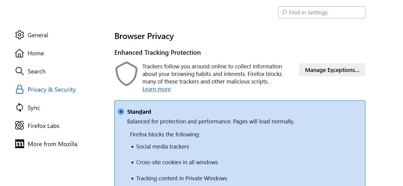 Enhanced Tracking Protection in Firefox.