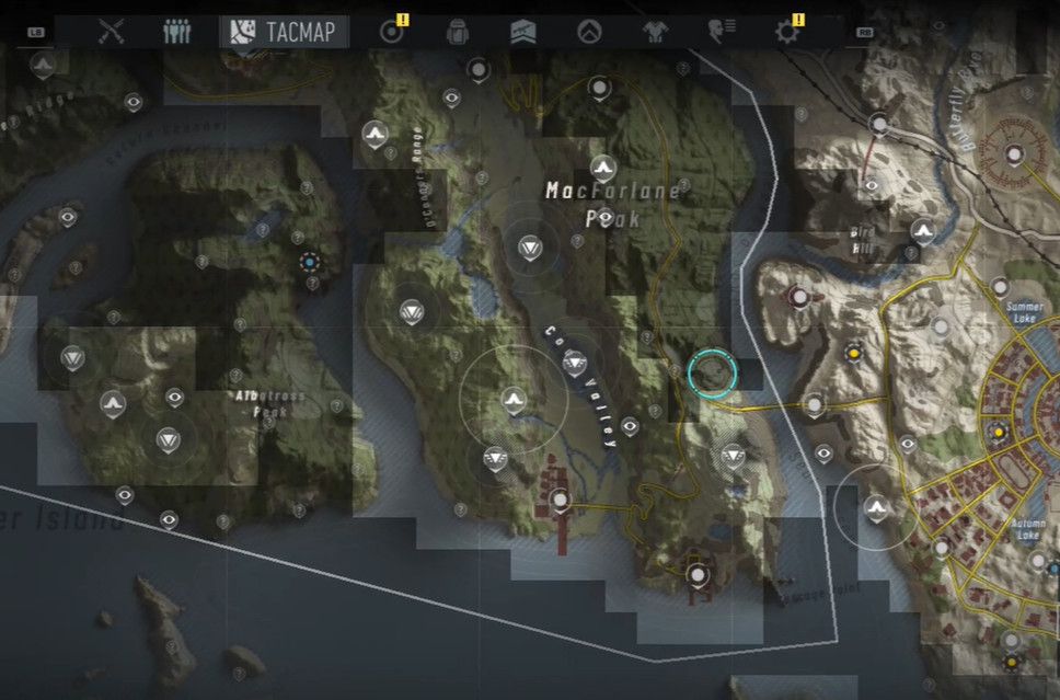 A world map cluttered with icons from Ghost Recon: Breakpoint.