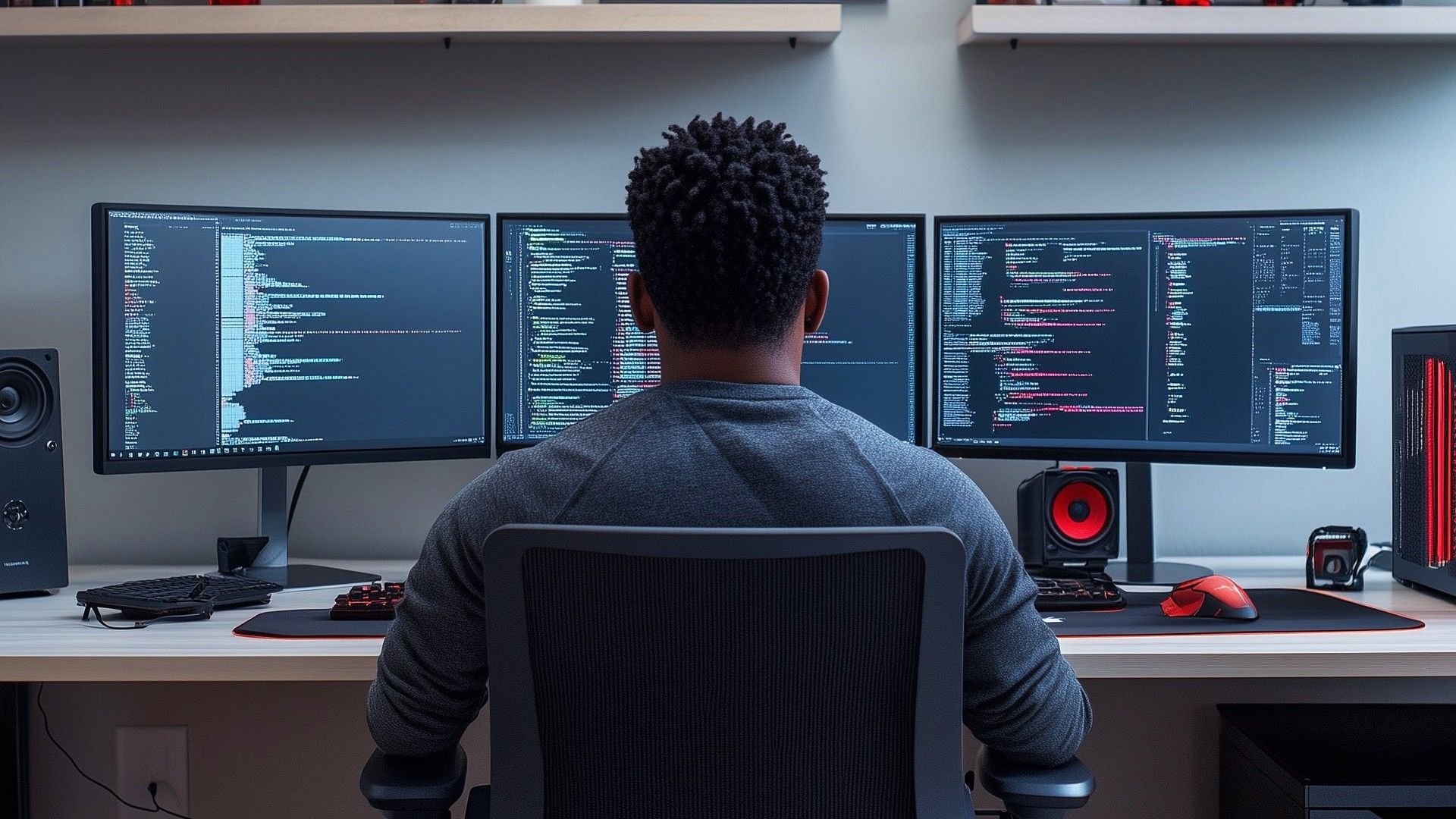 Google Edge poster of a programmer using computer with multiple screens.