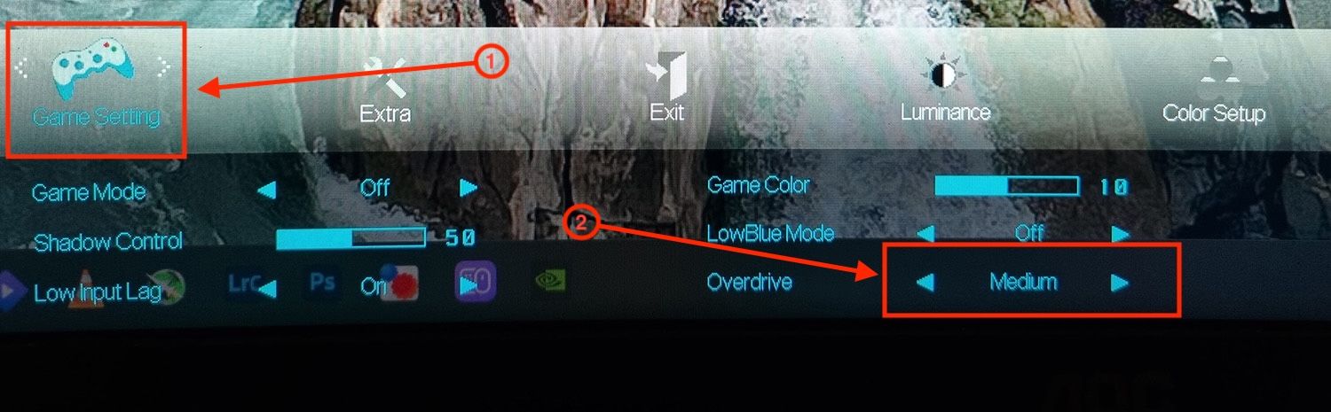 Overdrive setting location on AOC monitors. 