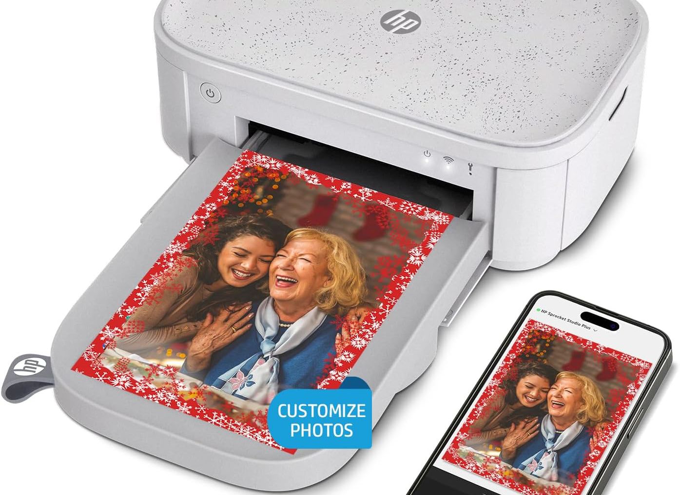 The HP Sprocket Photo printer wirelessly printing. 