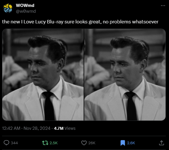 I Love Lucy AI upscale gaffe tweet.