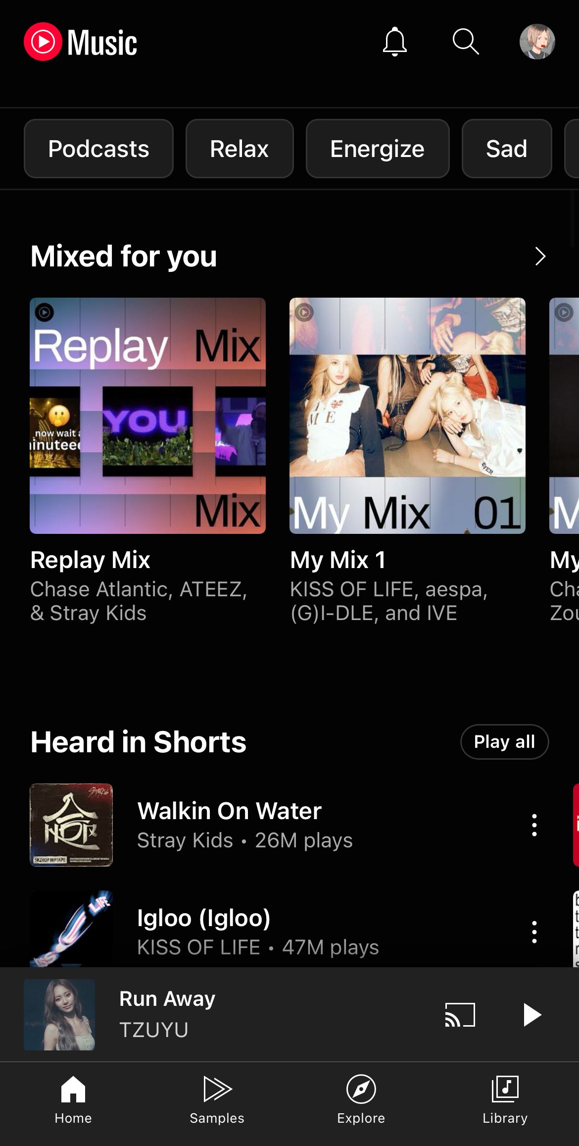 Mixes and Shorts music on YouTube Music.