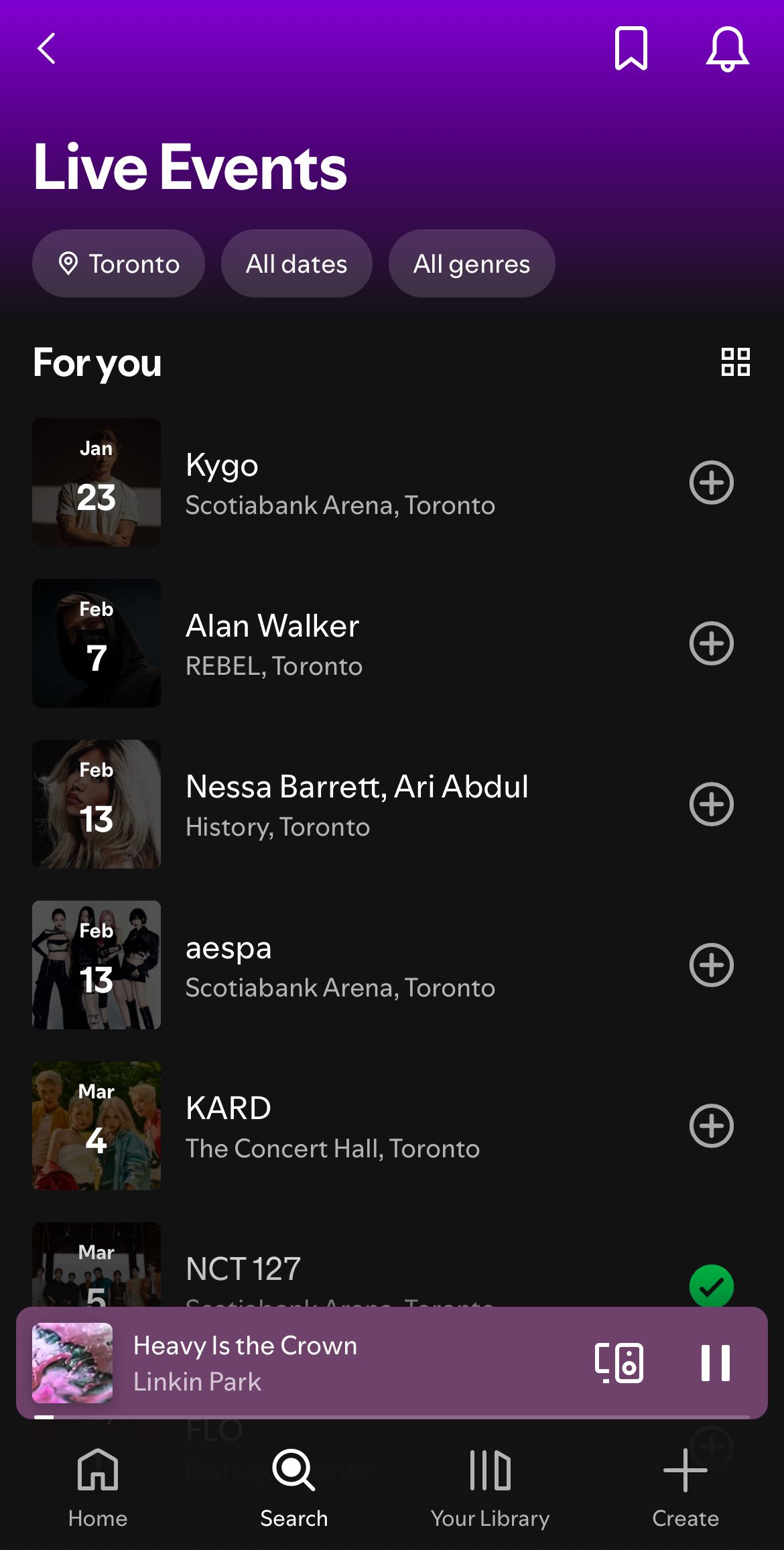 Live Events on Spotify.