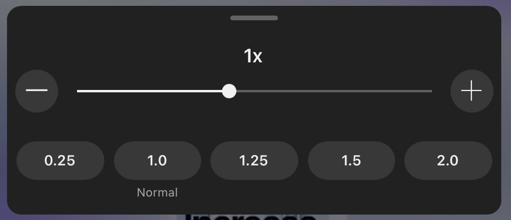 YouTube playback speed slider and menu on the iOS app.