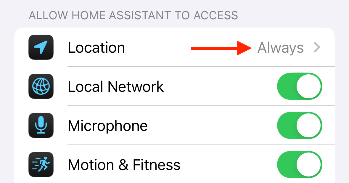 Location access in iPhone settings.