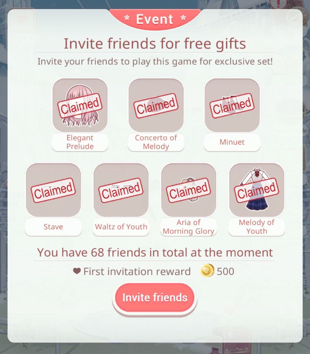 A prompt to invite friends in Love Nikki.