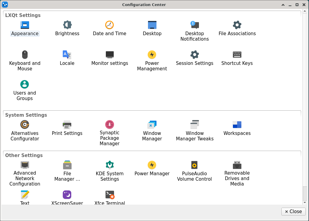 LXQt Configuration Center.