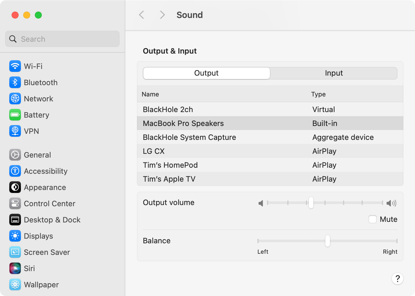 macOS audio settings.