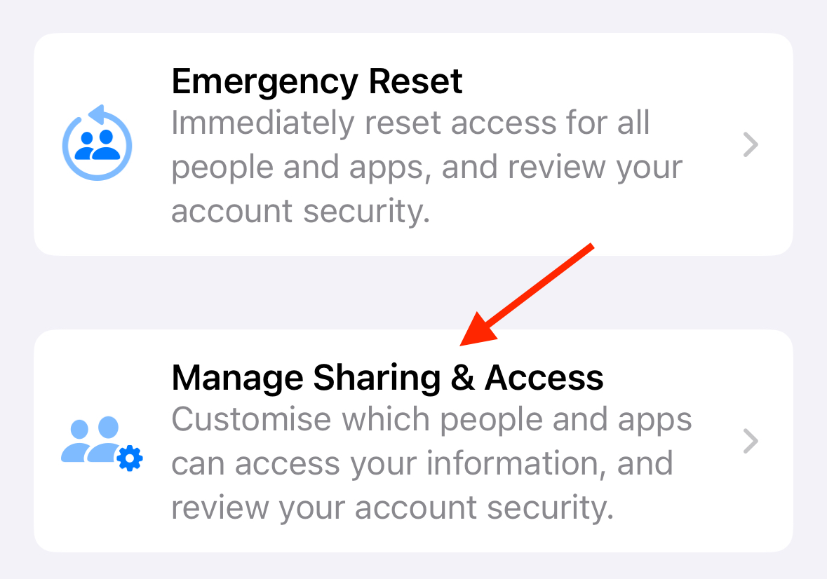 Manage Sharing and Access in Safety Check on iPhone.