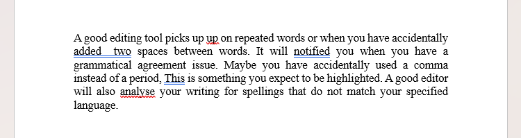 Microsoft Editor identifying several errors in Microsoft Word.