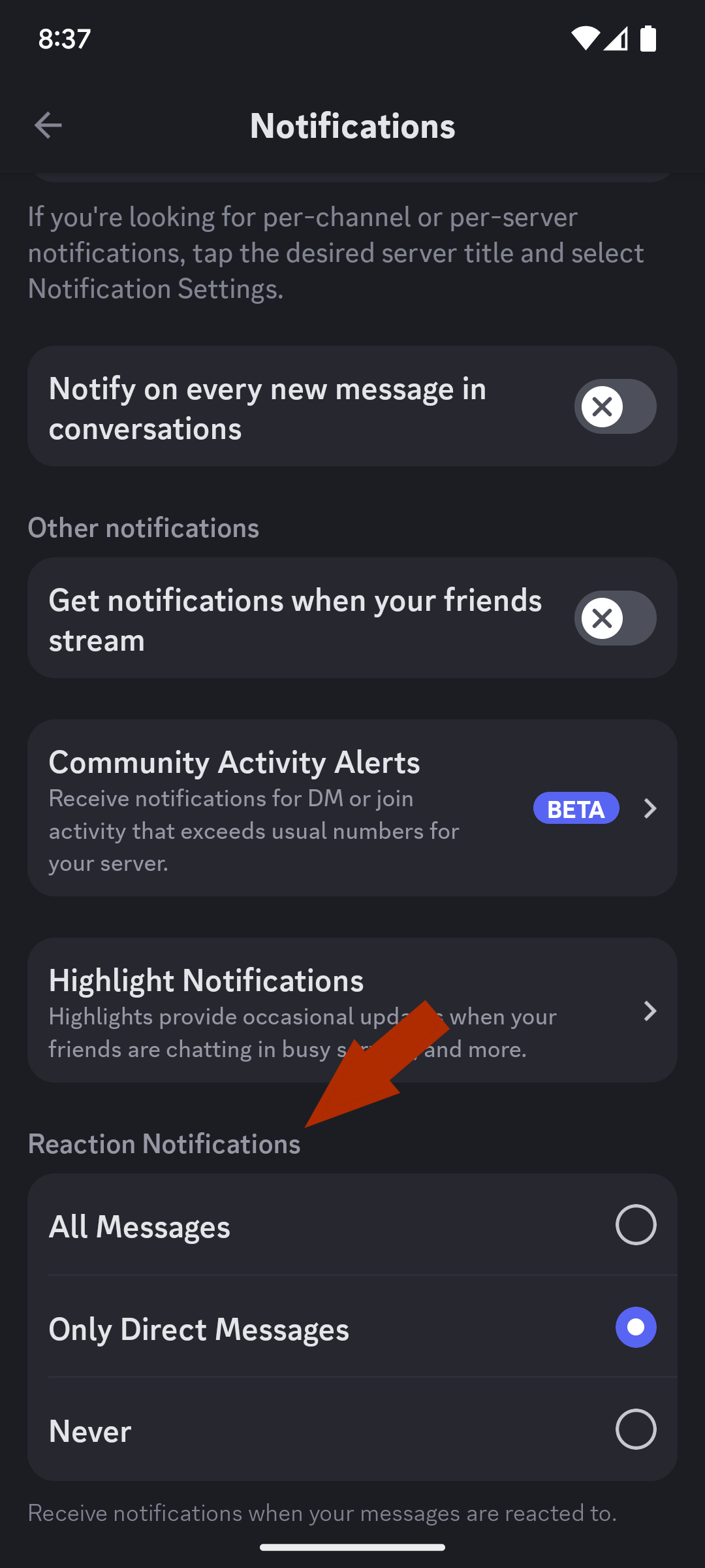 Disable Discord Reaction Notifications on Mobile - Step 2