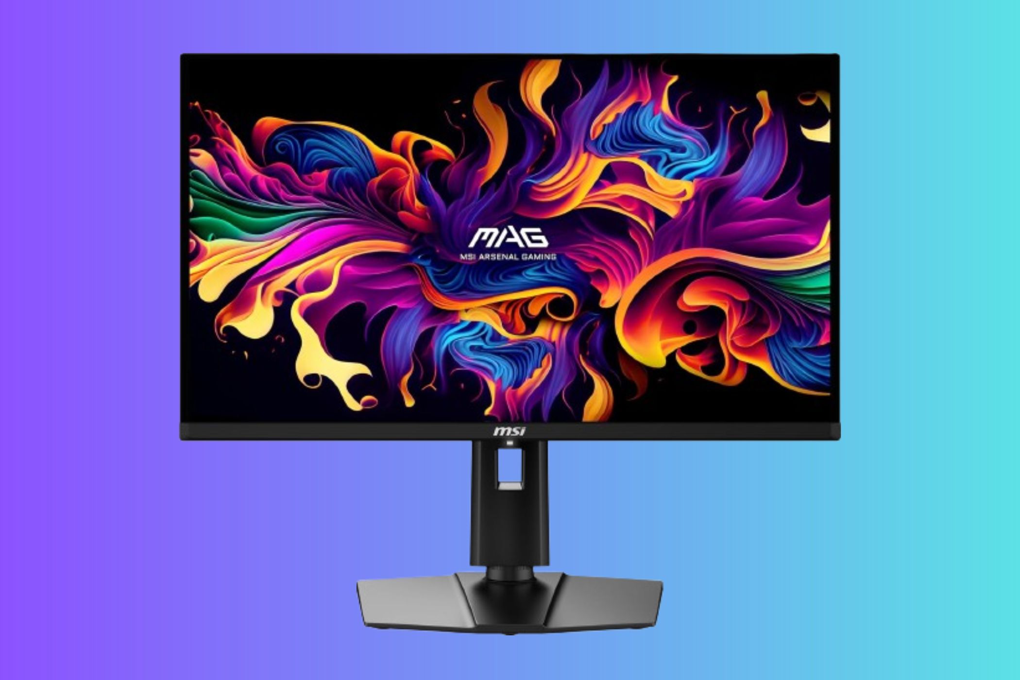 MSI MAG 271QPX QD-OLED E2 on a gradient background