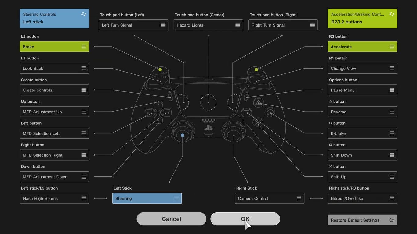 Controller options in My First Gran Turismo.