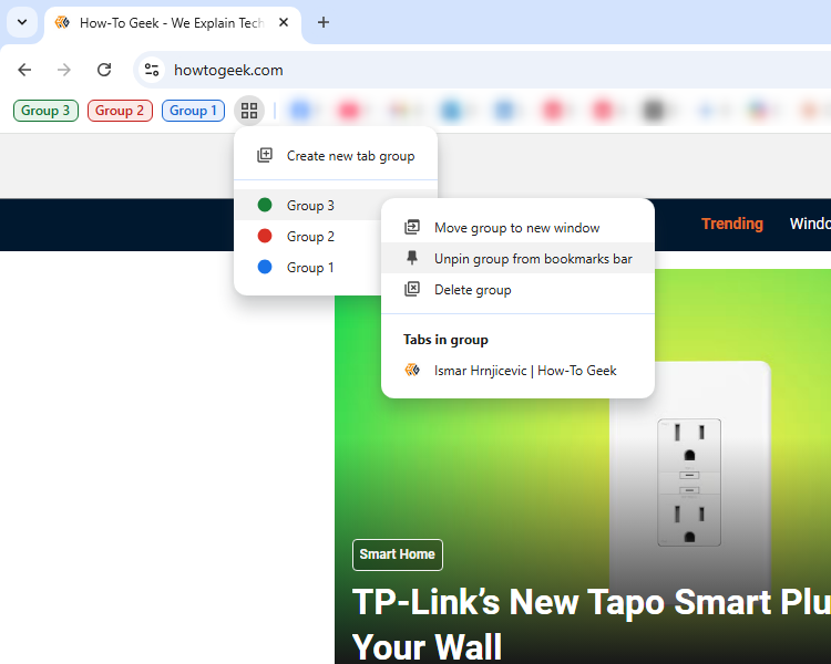 Several tab groups within the Chrome bookmarks bar.