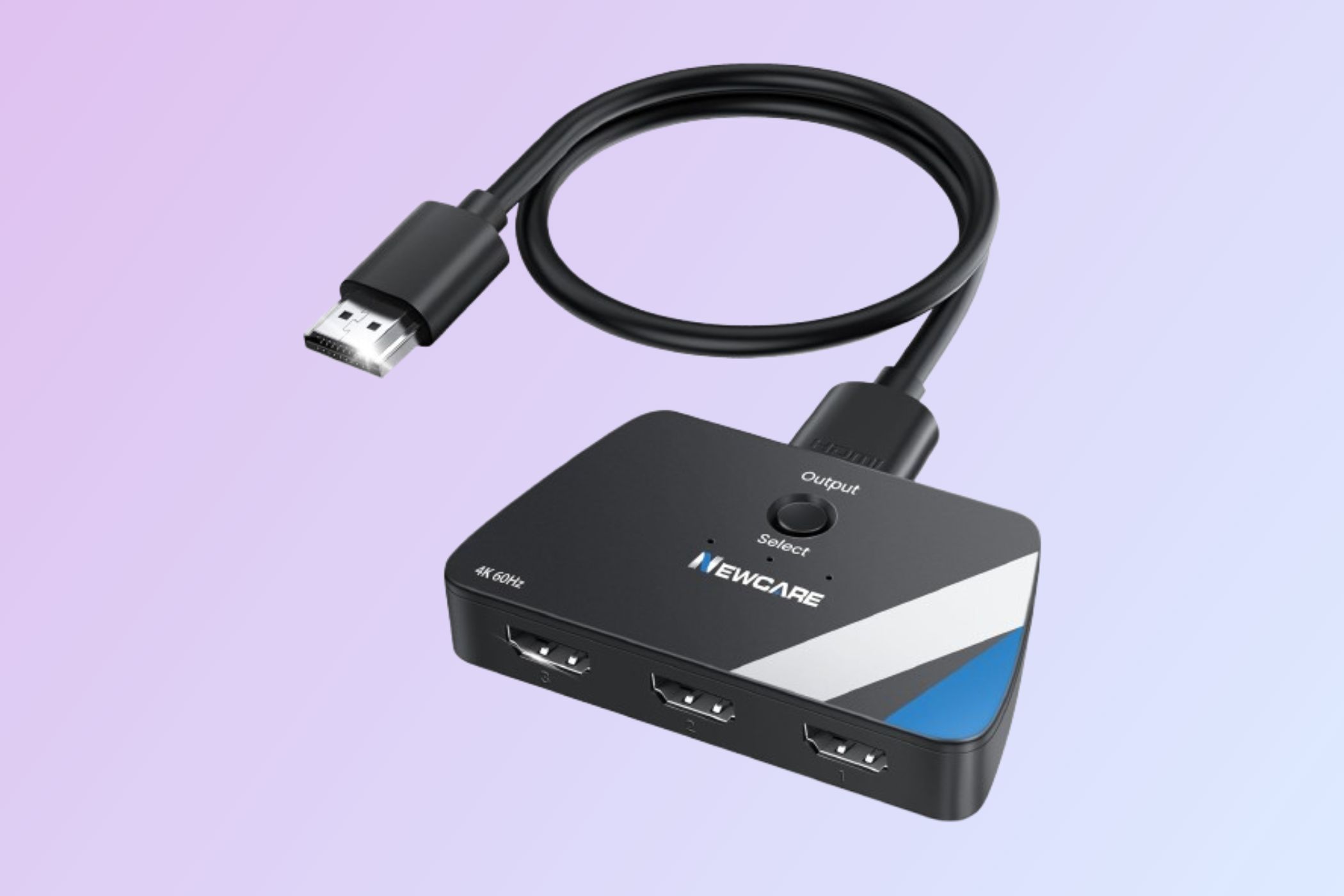 NEWCARE 4K 60Hz 3-in-1 HDMI Switch on a gradient background