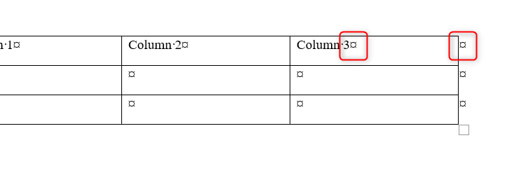 Non-printing characters in a table in Microsoft Word.