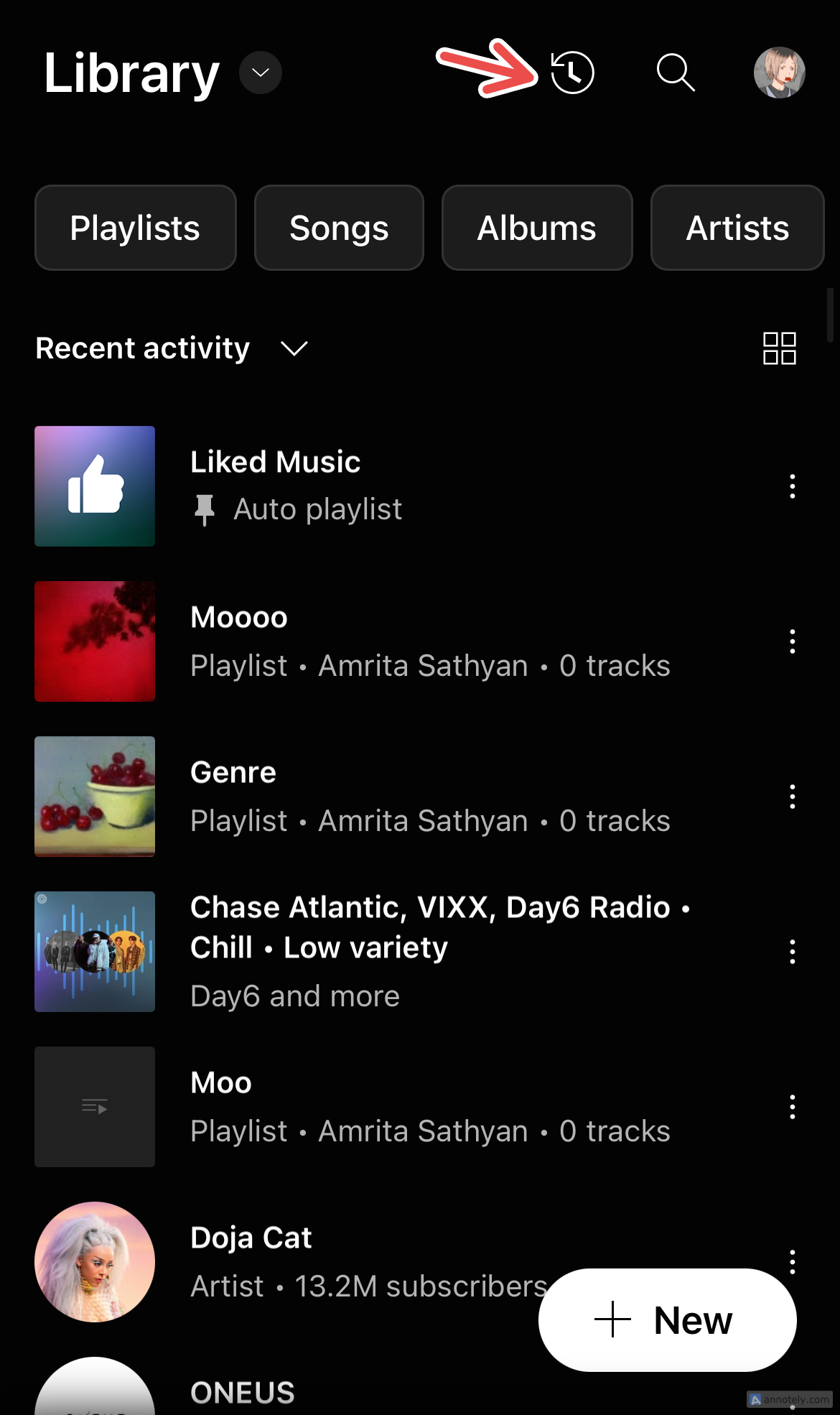 Accessing listening history on YouTube Music.