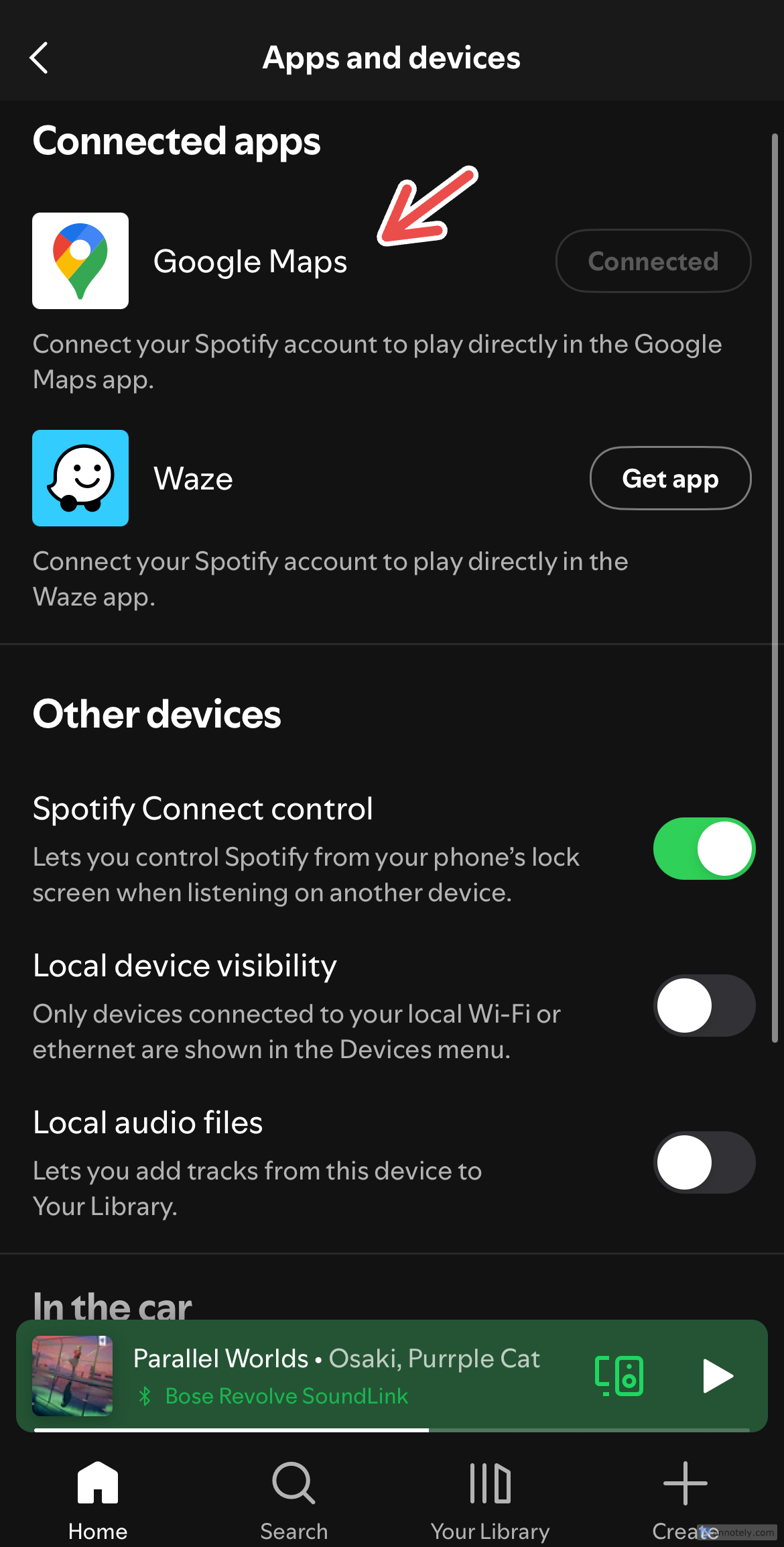 Connecting Google Maps from Spotify.