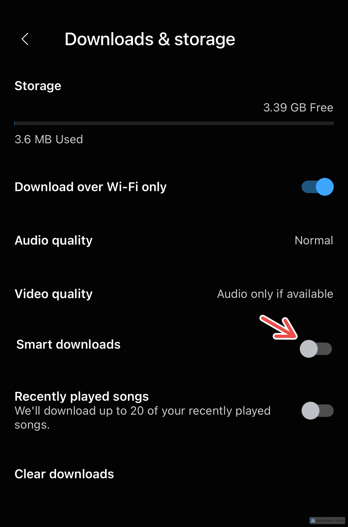 Turning off Smart Downloads on YouTube Music.