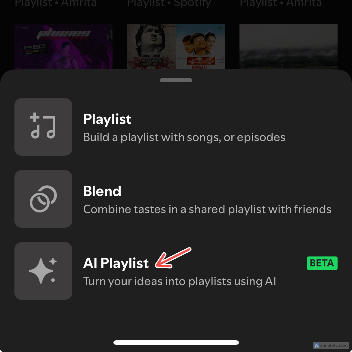 The AI Playlist option on Spotify.