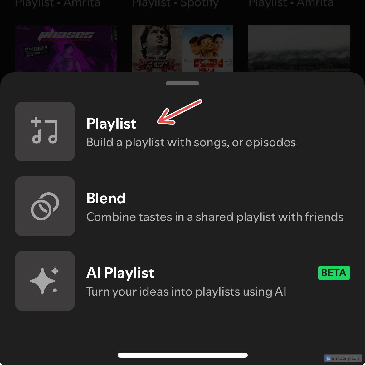 Creating a custom playlist on Spotify.