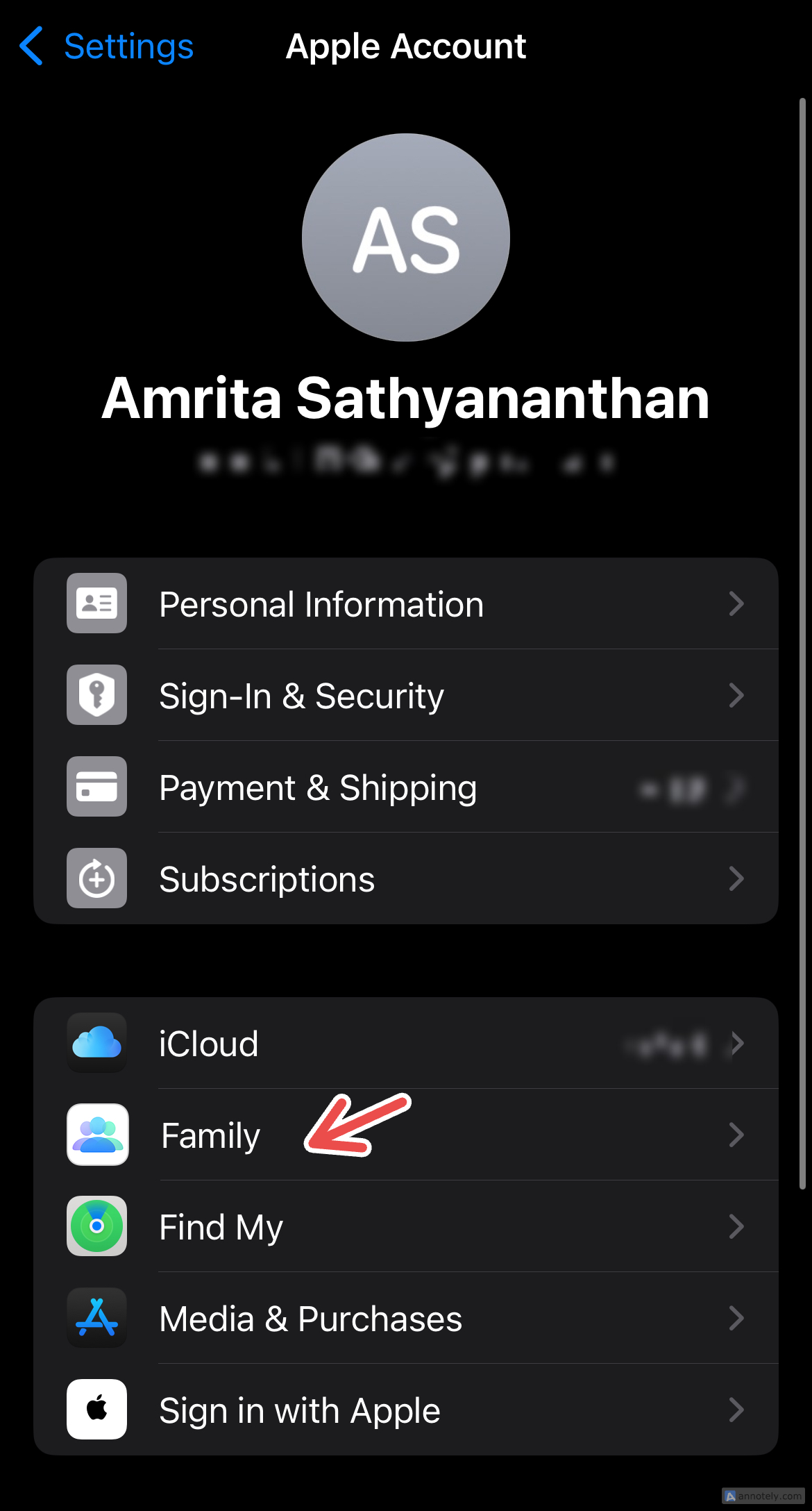 Setting up Family Sharing on iPhone.