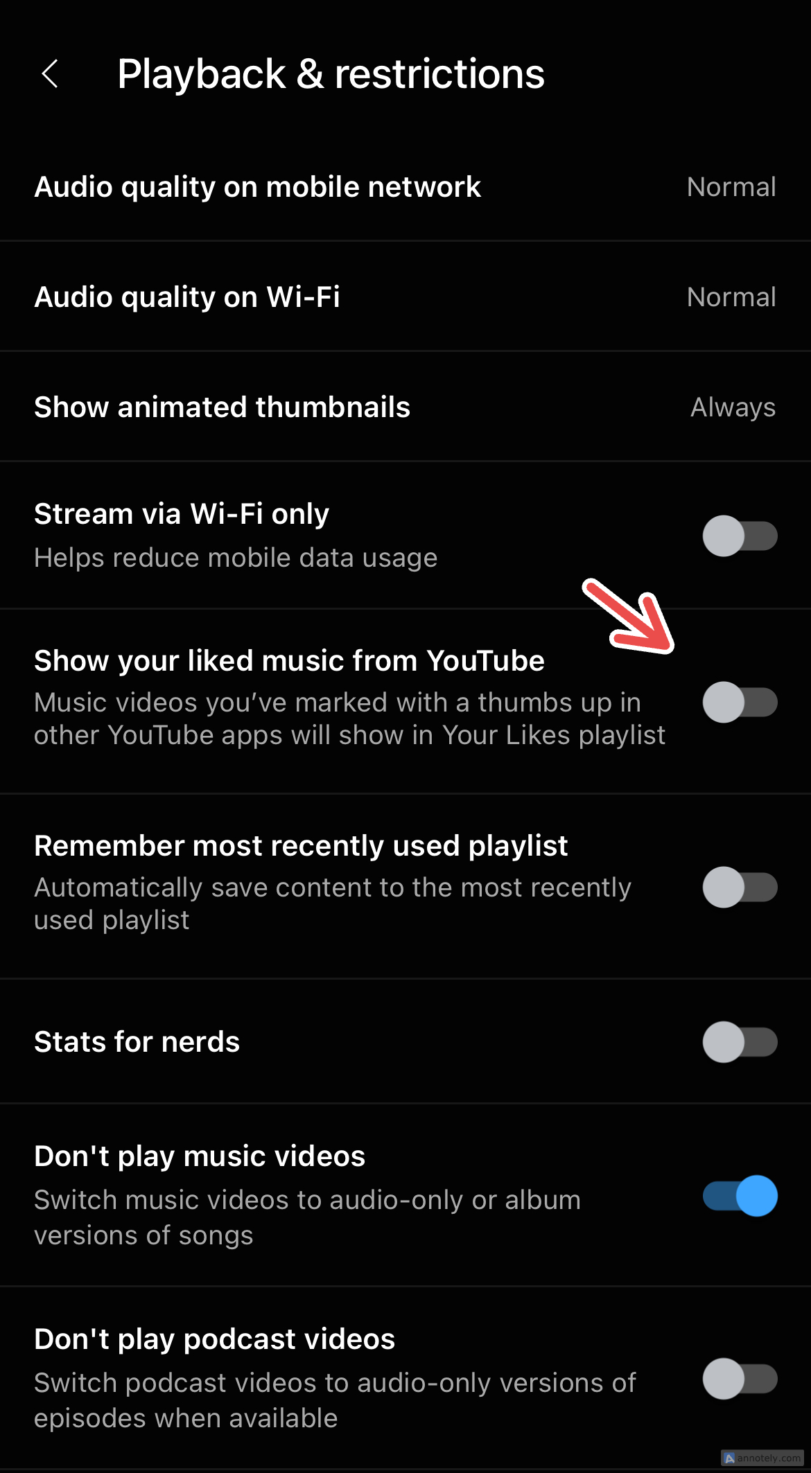 Turning on YouTube sync on YouTube Music.