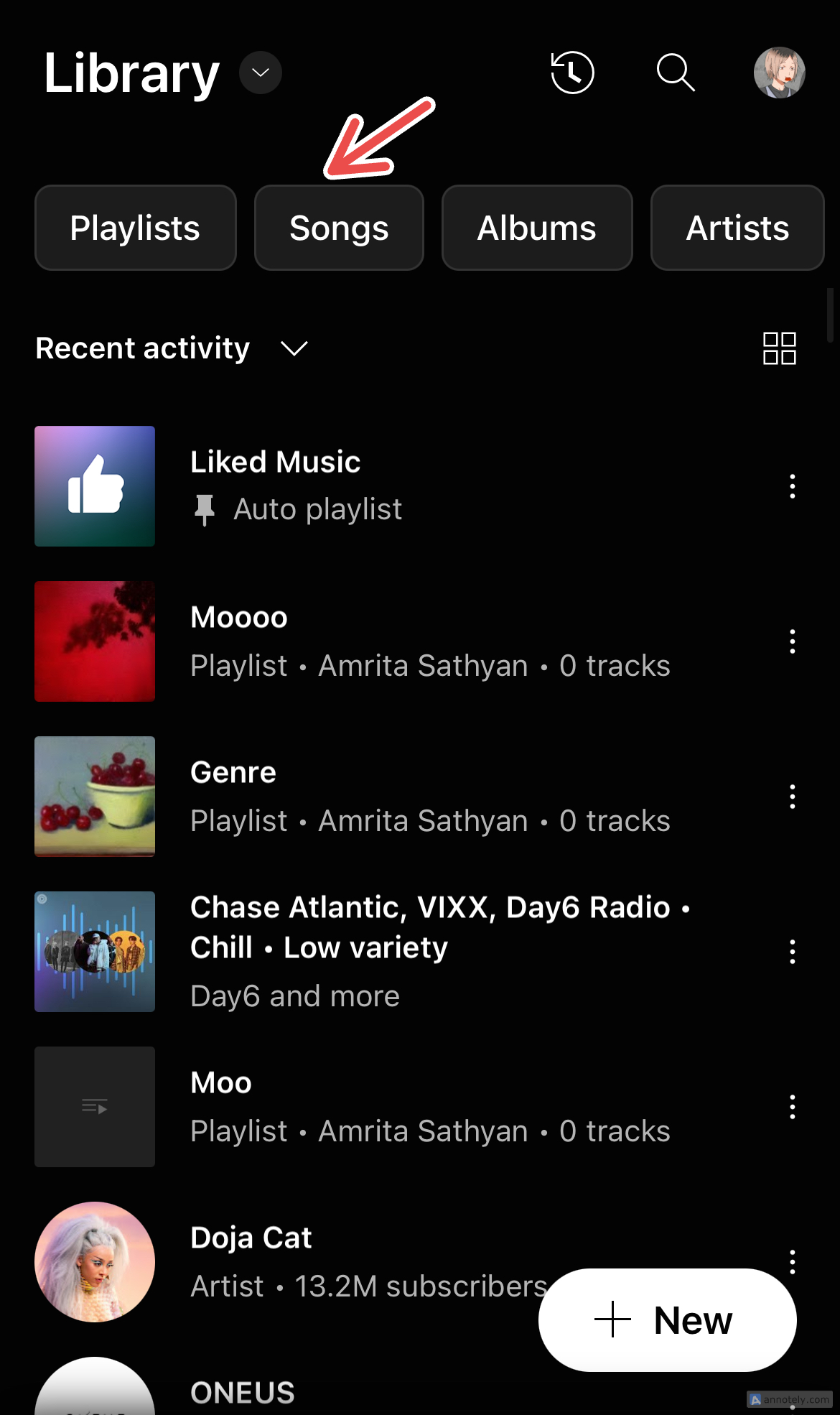 Sorting filters on YouTube Music.