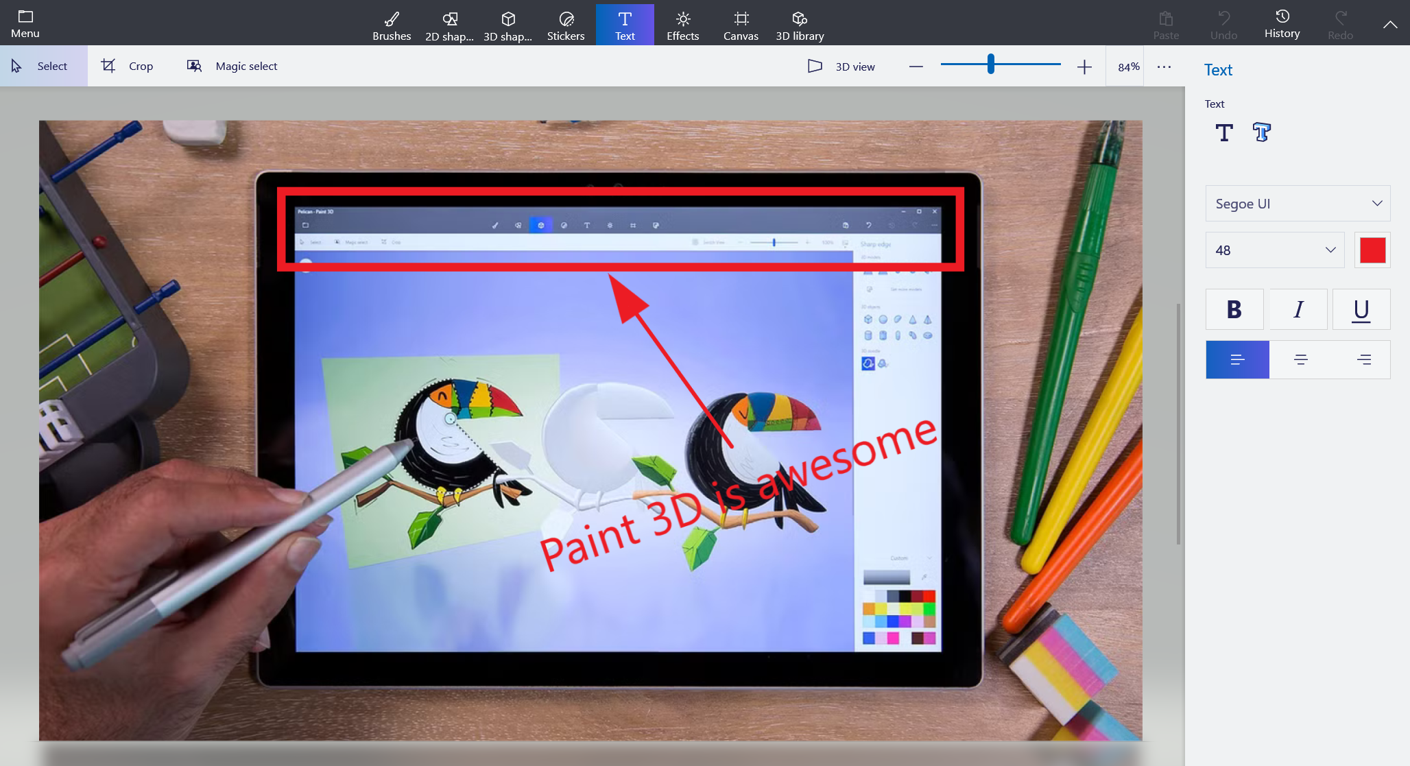 Paint 3D Annotation tools.