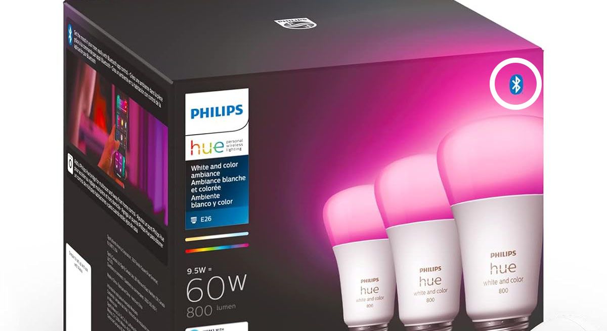 Philips Hue color bulbs with the all-important Bluetooth symbol top right.