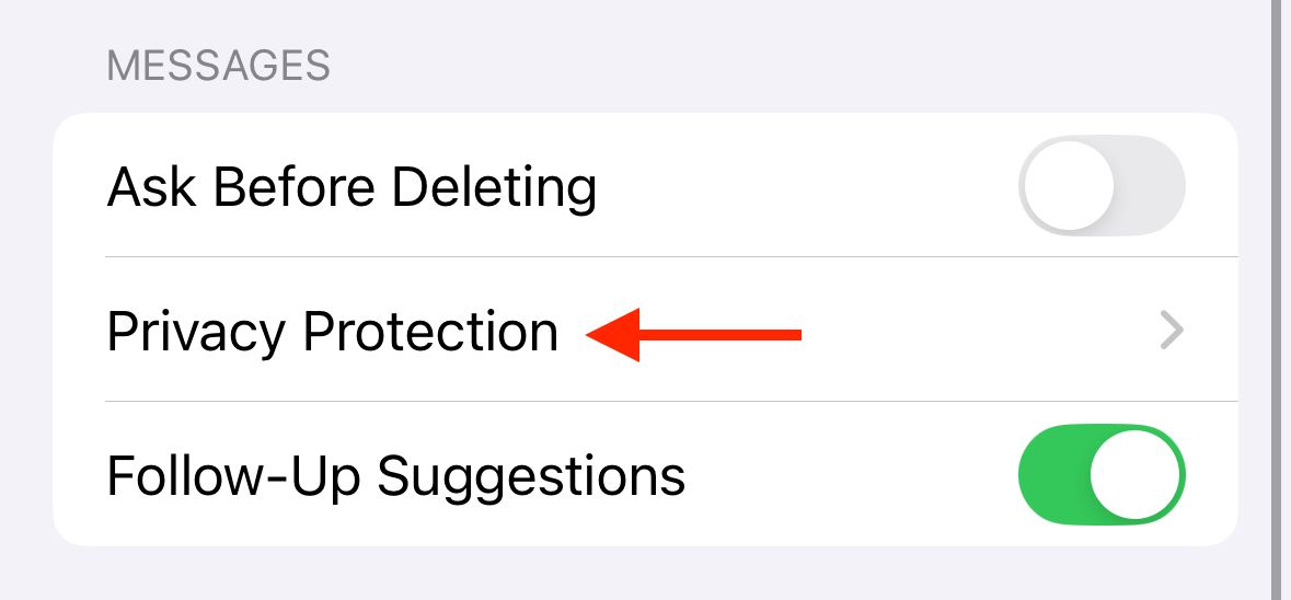 Privacy Protection iPhone settings.