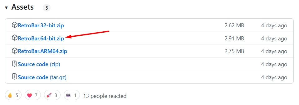 RetroBar.64-bit.zip file on GitHub.