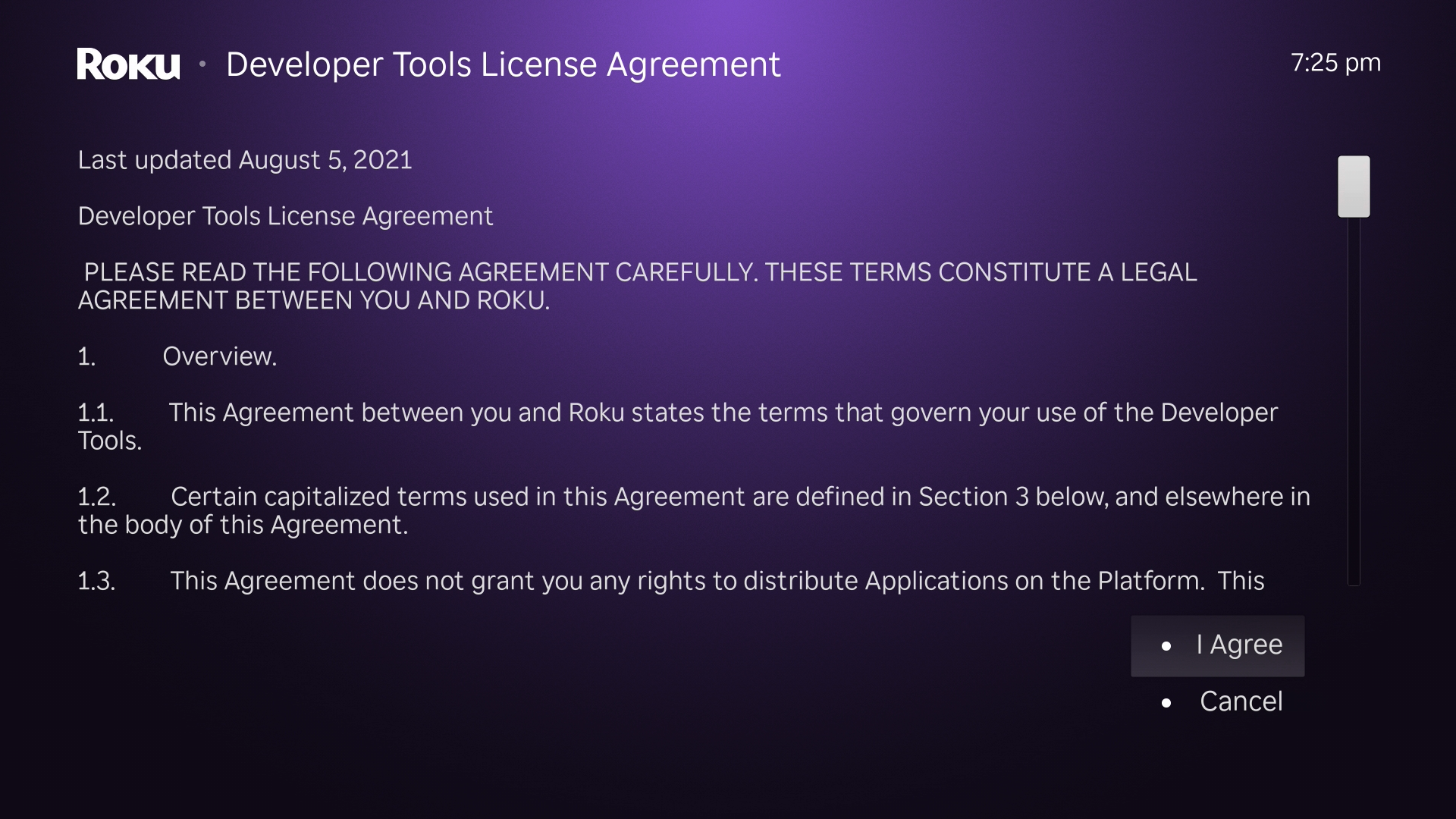 Roku's developer tools license agreement.