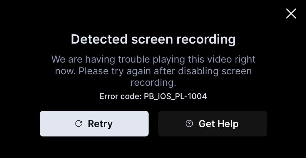 Screen recording detected warning in Disney Hotstar.