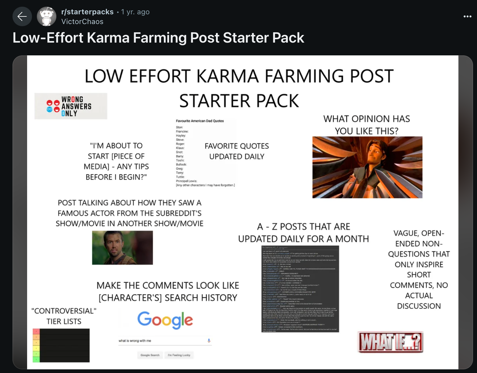 Low-Effort Karma Farming Post Starter Pack.