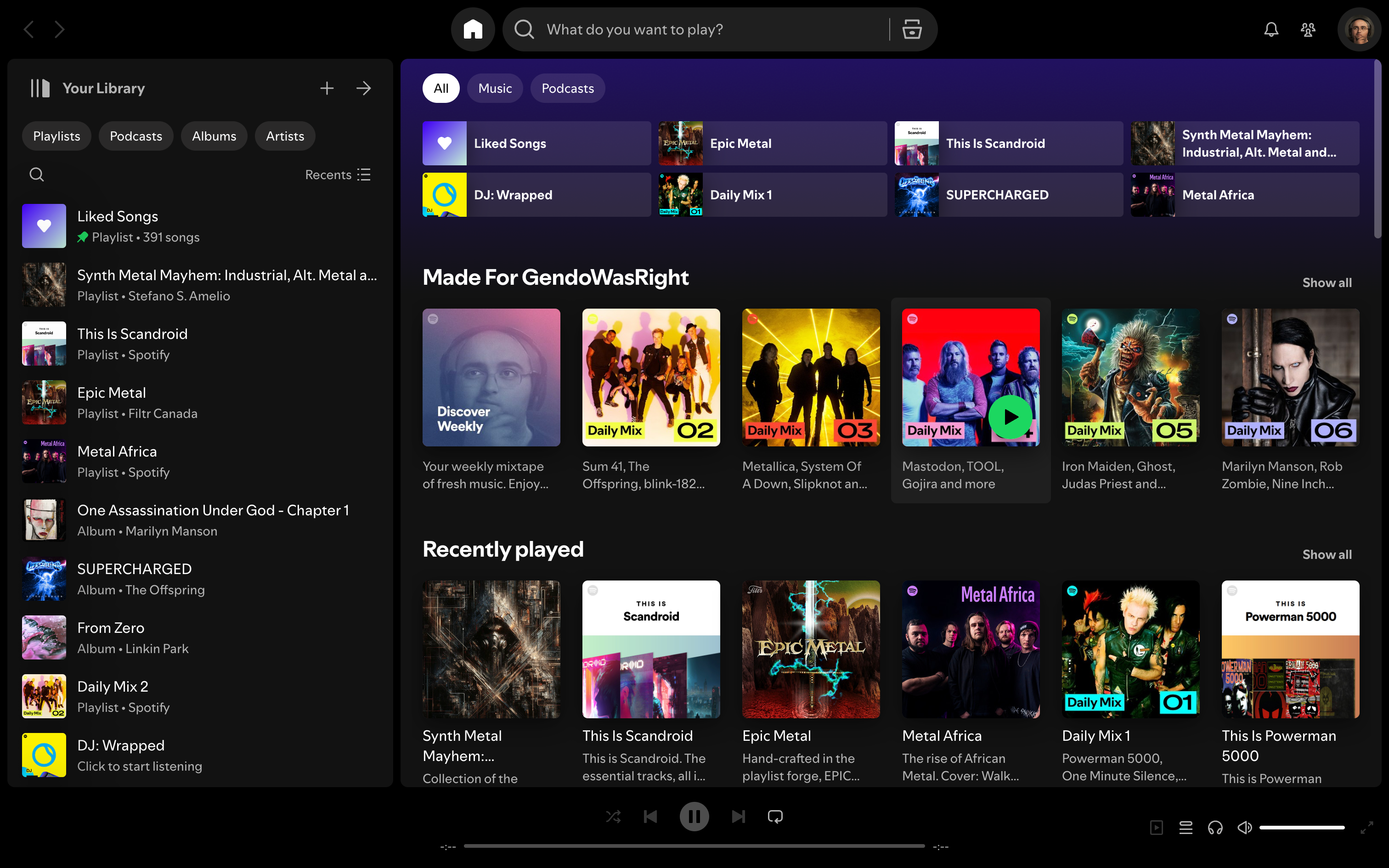Spotify desktop app showing a busy interface.