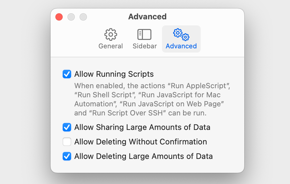 Enable scripts in Shortcuts settings.