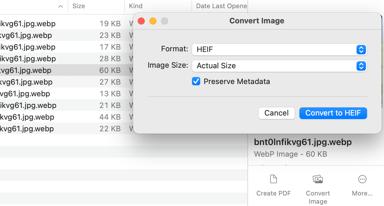 A screenshot of Preview pane functions in macOS Finder.