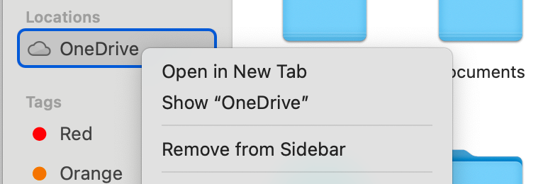 A screenshot of Sidebar shortcut settings in macOS Finder.