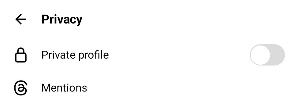 A screenshot of profile privacy settings in Threads.