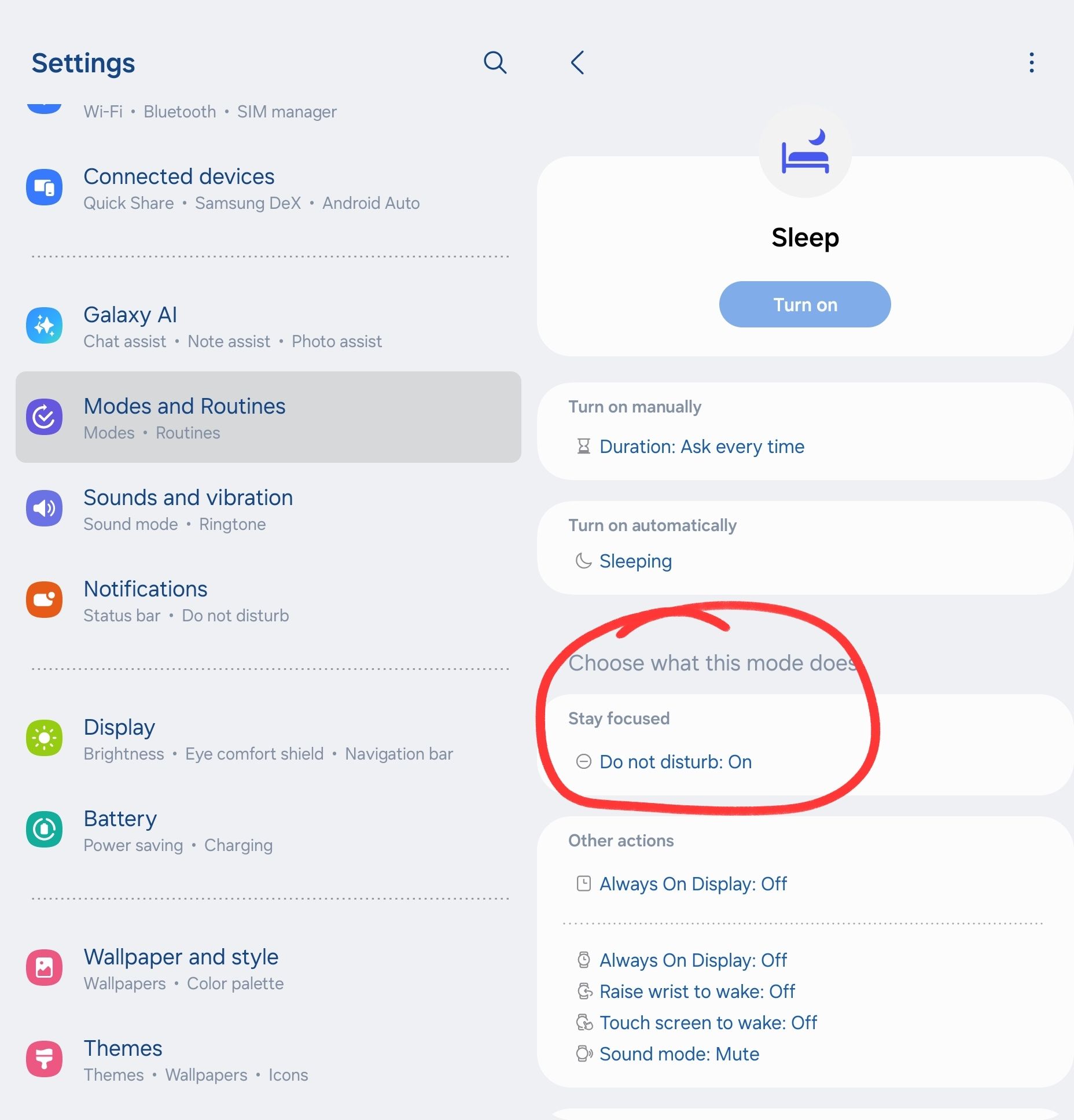 A screenshot of Sleep mode settings.