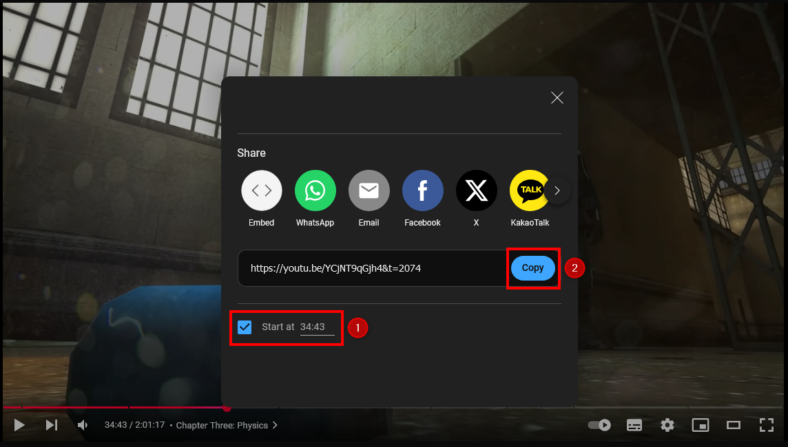 Share options on a YouTube video on desktop.