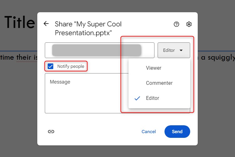 Sharing a Google Slides presentation via email.