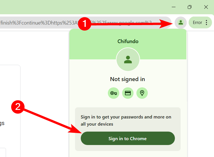 The "Sign In to Chrome" button in Google Chrome.