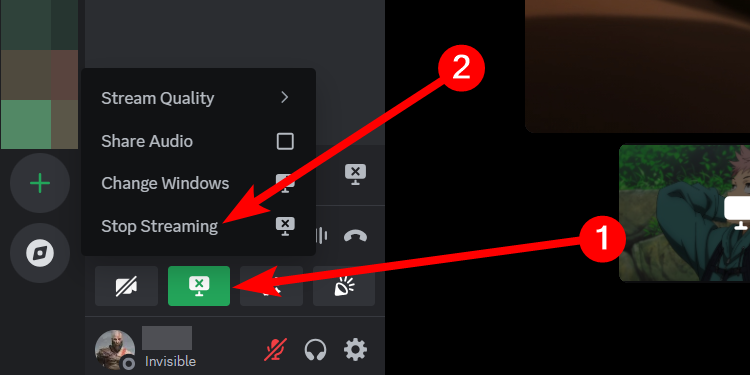 Stopping a stream on Discord.